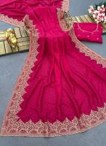 Vichitra Silk Hot Pink Festival Wear Zari Work Saree